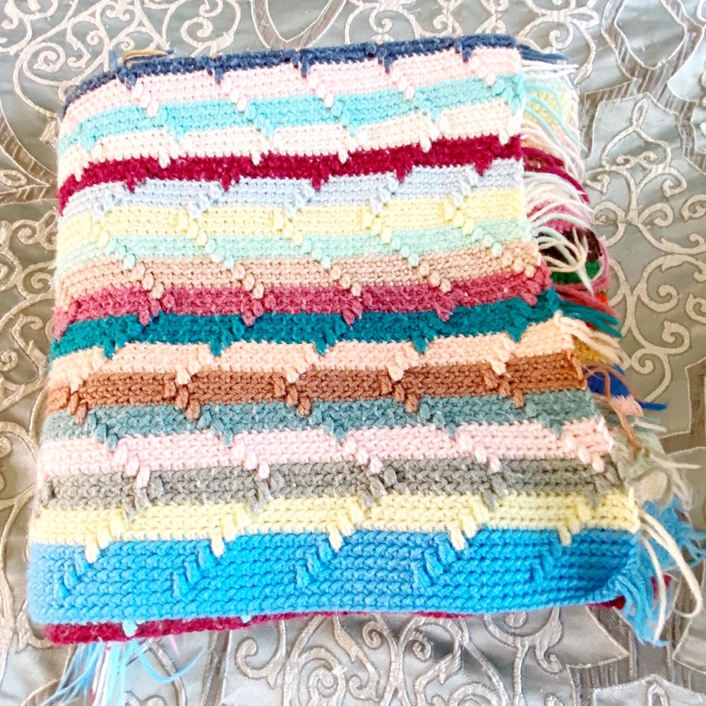 Vintage Hand Knit Multicolor Throw Blanket